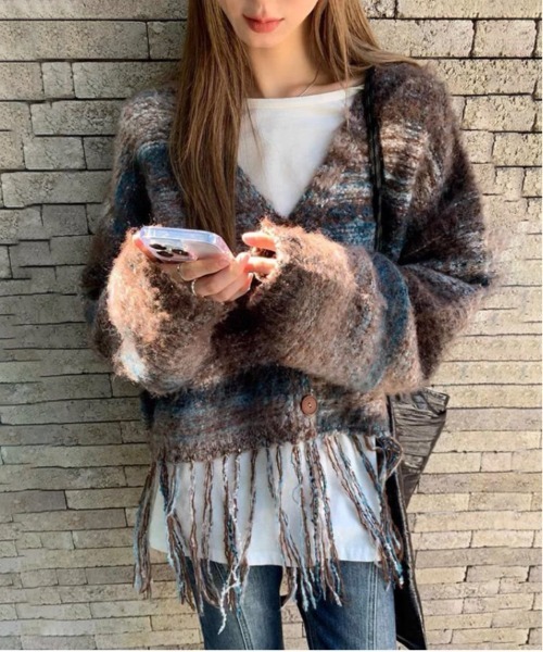 gossip!ロサンゼルス(ゴシップロサンゼルス)の「Y2K ジャガードフリンジニット(ニット/セーター・レディース・ブラウン・FREE)」の1枚目の写真