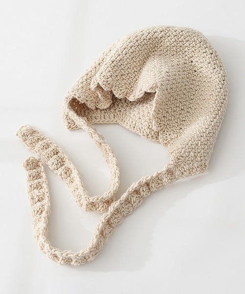 Revo.（レボ）の「ワイドリボン クロシェニット バブーシュカ（ニットキャップ/ビーニー・レディース・グレー/アイボリー/ブラック・FREE）」の2枚目の写真