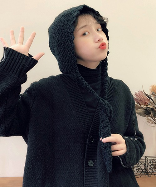 ワイドリボン クロシェニット バブーシュカ（ニットキャップ/ビーニー