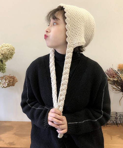 Revo.（レボ）の「ワイドリボン クロシェニット バブーシュカ（ニットキャップ/ビーニー・レディース・グレー/アイボリー/ブラック・FREE）」の20枚目の写真