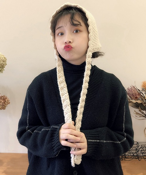 Revo.（レボ）の「ワイドリボン クロシェニット バブーシュカ（ニットキャップ/ビーニー・レディース・グレー/アイボリー/ブラック・FREE）」の19枚目の写真