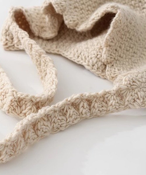 Revo.（レボ）の「ワイドリボン クロシェニット バブーシュカ（ニットキャップ/ビーニー・レディース・グレー/アイボリー/ブラック・FREE）」の12枚目の写真