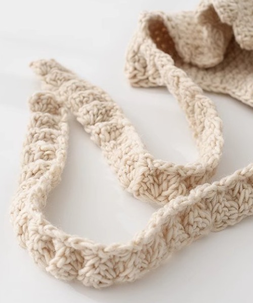 Revo.（レボ）の「ワイドリボン クロシェニット バブーシュカ（ニットキャップ/ビーニー・レディース・グレー/アイボリー/ブラック・FREE）」の13枚目の写真