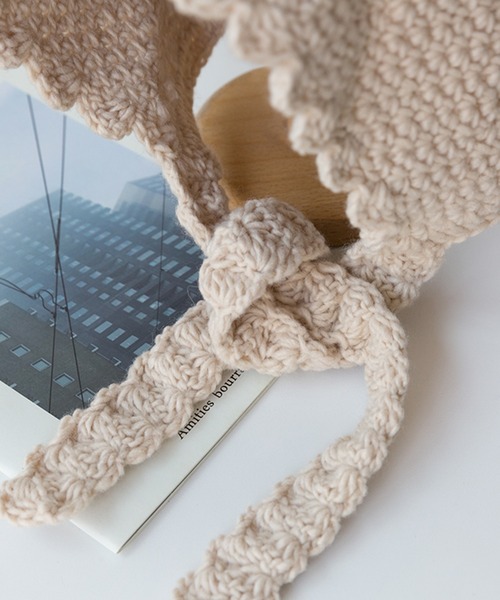 Revo.（レボ）の「ワイドリボン クロシェニット バブーシュカ（ニットキャップ/ビーニー・レディース・グレー/アイボリー/ブラック・FREE）」の15枚目の写真