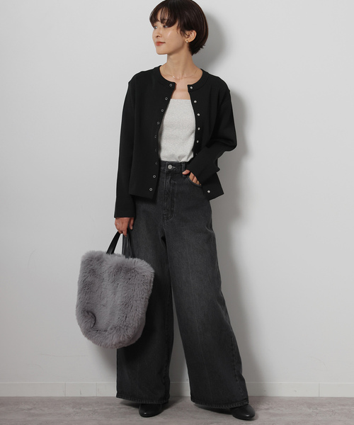 JOURNAL STANDARD relume（ジャーナルスタンダード　レリューム）の「《WEB限定追加2》ウォッシャブルスポンジニットクルーネックカーディガン（カーディガン/ボレロ・レディース・ブラック・FREE）」の7枚目の写真
