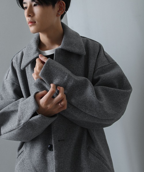 NILWAY（ニルウェイ）の「ニットメルトン ルーズ スリーブ チェスターコート（ステンカラーコート・メンズ・ベージュ/ブラック/グレー・MEDIUM/LARGE/X-LARGE）」の12枚目の写真