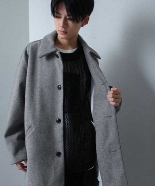 NILWAY（ニルウェイ）の「ニットメルトン ルーズ スリーブ チェスターコート（ステンカラーコート・メンズ・ベージュ/ブラック/グレー・MEDIUM/LARGE/X-LARGE）」の11枚目の写真