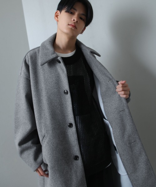 NILWAY（ニルウェイ）の「ニットメルトン ルーズ スリーブ チェスターコート（ステンカラーコート・メンズ・ベージュ/ブラック/グレー・MEDIUM/LARGE/X-LARGE）」の10枚目の写真