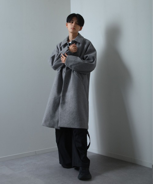 NILWAY（ニルウェイ）の「ニットメルトン ルーズ スリーブ チェスターコート（ステンカラーコート・メンズ・ベージュ/ブラック/グレー・MEDIUM/LARGE/X-LARGE）」の8枚目の写真