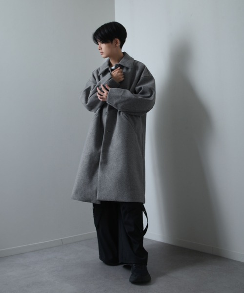 NILWAY（ニルウェイ）の「ニットメルトン ルーズ スリーブ チェスターコート（ステンカラーコート・メンズ・ベージュ/ブラック/グレー・MEDIUM/LARGE/X-LARGE）」の7枚目の写真