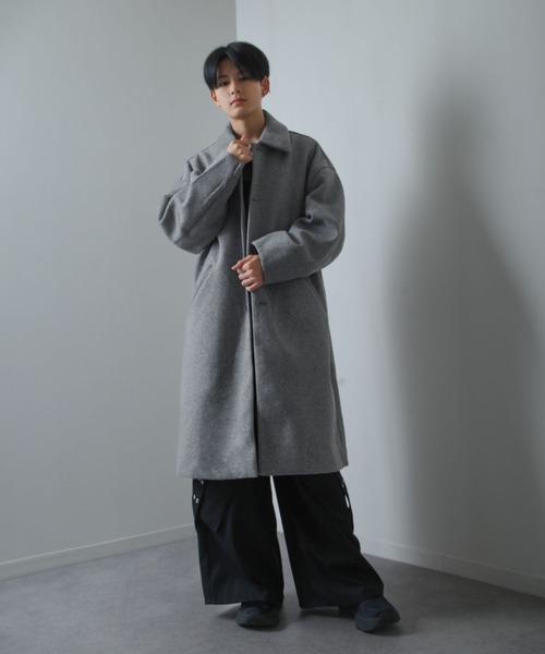 NILWAY（ニルウェイ）の「ニットメルトン ルーズ スリーブ チェスターコート（ステンカラーコート・メンズ・ベージュ/ブラック/グレー・MEDIUM/LARGE/X-LARGE）」の9枚目の写真