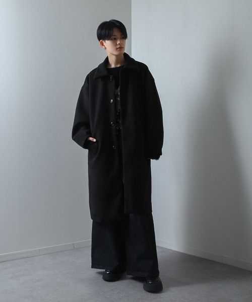 NILWAY（ニルウェイ）の「ニットメルトン ルーズ スリーブ チェスターコート（ステンカラーコート・メンズ・ベージュ/ブラック/グレー・MEDIUM/LARGE/X-LARGE）」の5枚目の写真