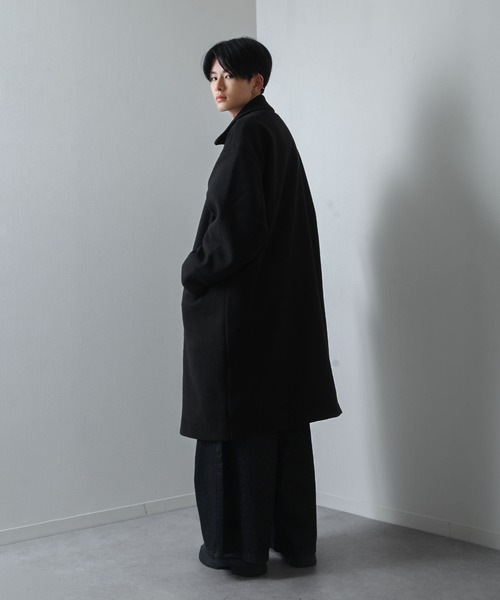 NILWAY（ニルウェイ）の「ニットメルトン ルーズ スリーブ チェスターコート（ステンカラーコート・メンズ・ベージュ/ブラック/グレー・MEDIUM/LARGE/X-LARGE）」の4枚目の写真