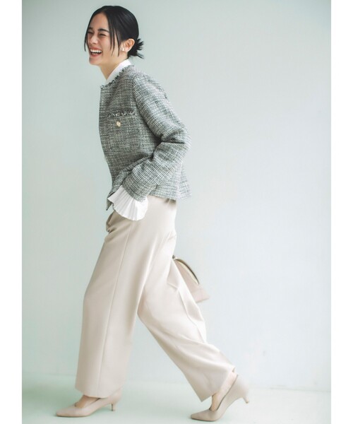 THE SHOP TK （ザ ショップ ティーケー ）の「【汚れ防止/シワになりにくい/セレモニー/通勤】ダブルクロスワイドパンツ/洗える/サスティナブル（その他パンツ・レディース・ベージュ/ネイビー/ブラック・11/12/13/14）」の4枚目の写真