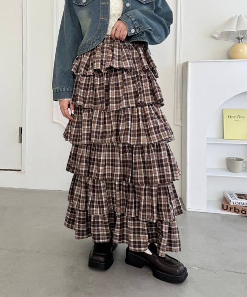 フリルチェックスカート シーロン 2段フリルチェック柄スカート(80