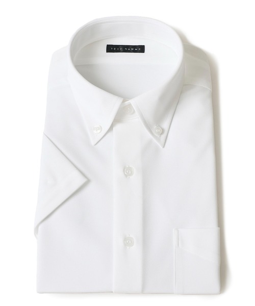 TETE HOMME(テットオム)の「ドライノンアイロンボタンダウンドレスシャツ / 半袖ビジネスシャツ(ビジネスシャツ・メンズ・ブルー/グレー/ホワイト系2/ホワイト系1・X-LARGE/LARGE/MEDIUM/SMALL)」の2枚目の写真