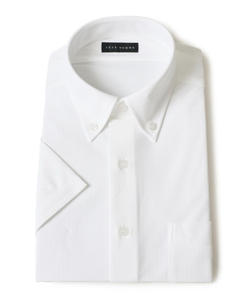 TETE HOMME(テットオム)の「ドライノンアイロンボタンダウンドレスシャツ / 半袖ビジネスシャツ(ビジネスシャツ・メンズ・ブルー/グレー/ホワイト系2/ホワイト系1・X-LARGE/LARGE/MEDIUM/SMALL)」の3枚目の写真