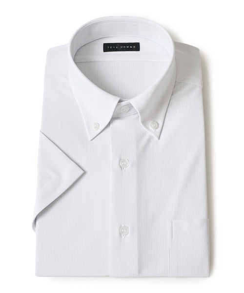 TETE HOMME(テットオム)の「ドライノンアイロンボタンダウンドレスシャツ / 半袖ビジネスシャツ(ビジネスシャツ・メンズ・ブルー/グレー/ホワイト系2/ホワイト系1・X-LARGE/LARGE/MEDIUM/SMALL)」の4枚目の写真