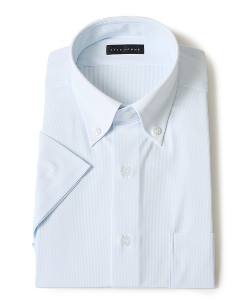 TETE HOMME(テットオム)の「ドライノンアイロンボタンダウンドレスシャツ / 半袖ビジネスシャツ(ビジネスシャツ・メンズ・ブルー/グレー/ホワイト系2/ホワイト系1・X-LARGE/LARGE/MEDIUM/SMALL)」の1枚目の写真