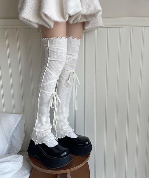 セール】レースアップリブレッグウォーマー（レッグウォーマー