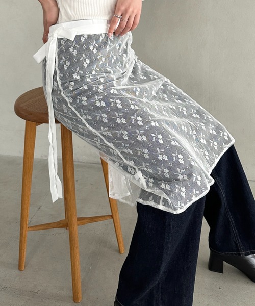 セール】レース巻きスカートシアー花柄 ラップスカート