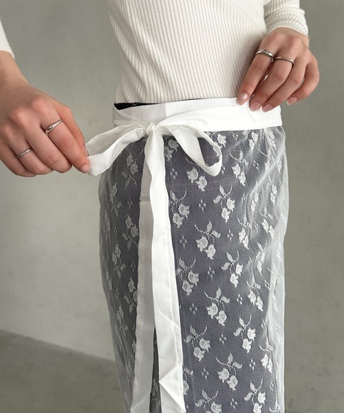 Drawer ドゥロワー レースラップスカート 花柄 定価137,500円 Drawer ドゥロワー レースラップスカート 花柄 定価137,