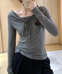 2WAY ドレープ ネックリボン ロング Tシャツ