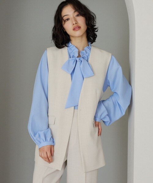 THE SHOP TK （ザ ショップ ティーケー ）の「【セットアップ可】リサイクルシャークスキンジレ/洗える（ベスト・レディース・ブラック/ライトベージュ/チャコールグレー・12/13）」の3枚目の写真