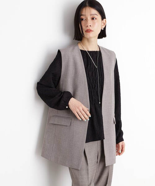 THE SHOP TK （ザ ショップ ティーケー ）の「【セットアップ可】リサイクルシャークスキンジレ/洗える（ベスト・レディース・ブラック/ライトベージュ/チャコールグレー・12/13）」の2枚目の写真