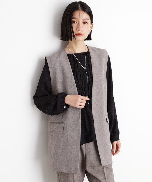 THE SHOP TK （ザ ショップ ティーケー ）の「【セットアップ可】リサイクルシャークスキンジレ/洗える（ベスト・レディース・ブラック/ライトベージュ/チャコールグレー・12/13）」の6枚目の写真