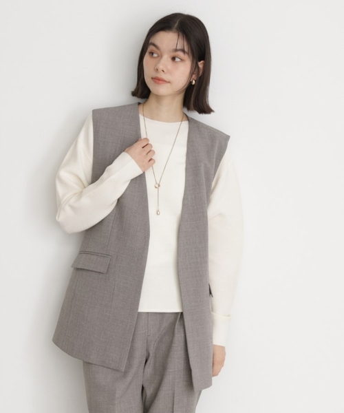 THE SHOP TK （ザ ショップ ティーケー ）の「【セットアップ可】リサイクルシャークスキンジレ/洗える（ベスト・レディース・ブラック/ライトベージュ/チャコールグレー・12/13）」の8枚目の写真