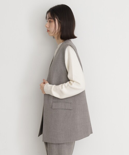 THE SHOP TK （ザ ショップ ティーケー ）の「【セットアップ可】リサイクルシャークスキンジレ/洗える（ベスト・レディース・ブラック/ライトベージュ/チャコールグレー・12/13）」の9枚目の写真