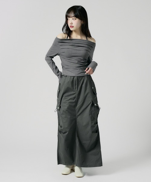 Chick（チック）の「Off Shoulder Gather Tops / オフショルダーギャザートップス（Tシャツ/カットソー・レディース・ブラウン/ホワイト/ブラック/グレー・FREE）」の18枚目の写真