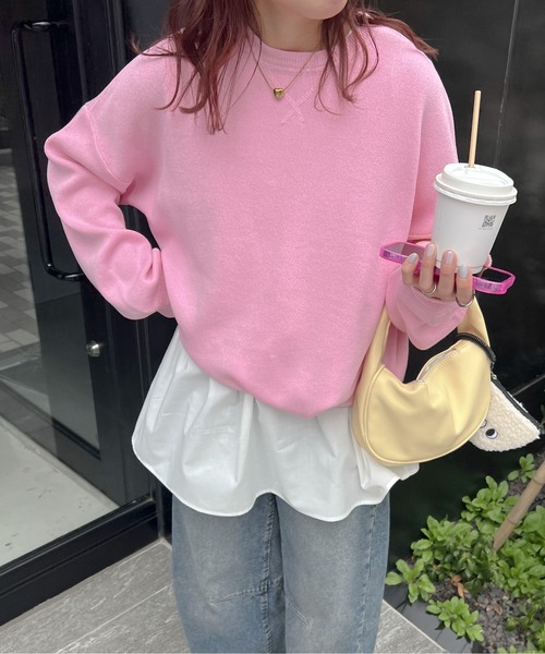 PILIT（ピリット）の「スウェットライクルーズニット（ニット/セーター・レディース・アイボリー/ピンク/ブルー/グレー・MEDIUM）」の4枚目の写真