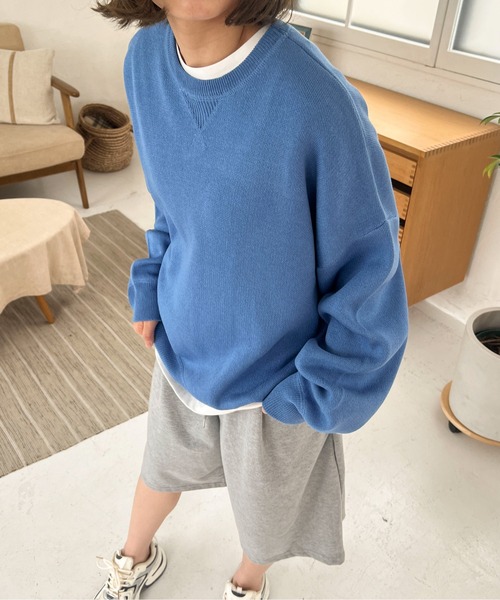 PILIT（ピリット）の「スウェットライクルーズニット（ニット/セーター・レディース・アイボリー/ピンク/ブルー/グレー・MEDIUM）」の3枚目の写真