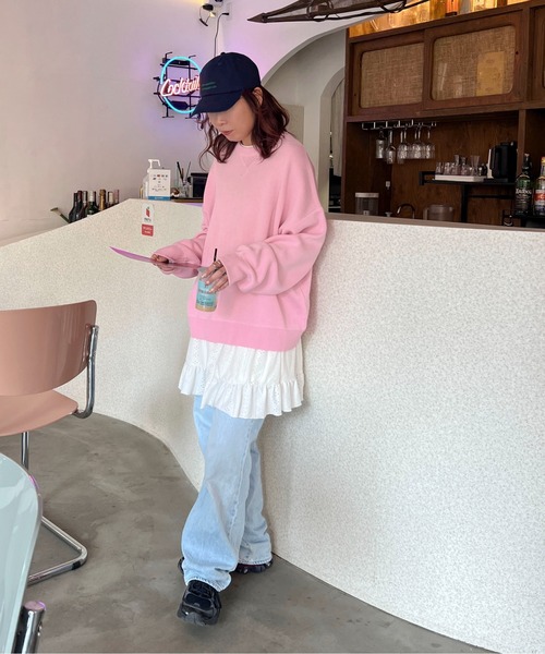 PILIT（ピリット）の「スウェットライクルーズニット（ニット/セーター・レディース・アイボリー/ピンク/ブルー/グレー・MEDIUM）」の6枚目の写真