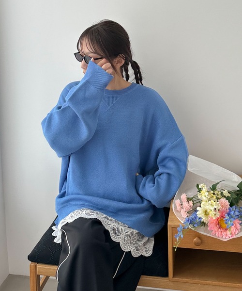 PILIT（ピリット）の「スウェットライクルーズニット（ニット/セーター・レディース・アイボリー/ピンク/ブルー/グレー・MEDIUM）」の9枚目の写真