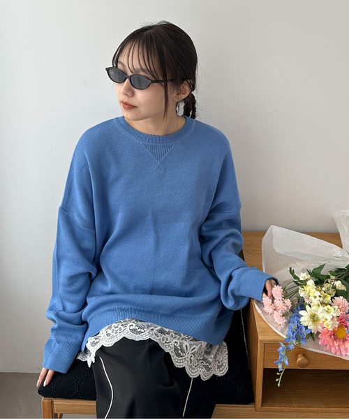 PILIT（ピリット）の「スウェットライクルーズニット（ニット/セーター・レディース・アイボリー/ピンク/ブルー/グレー・MEDIUM）」の15枚目の写真