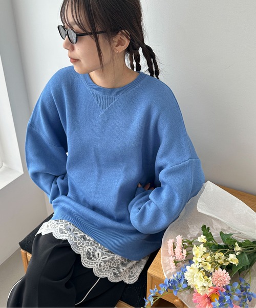 PILIT（ピリット）の「スウェットライクルーズニット（ニット/セーター・レディース・アイボリー/ピンク/ブルー/グレー・MEDIUM）」の18枚目の写真