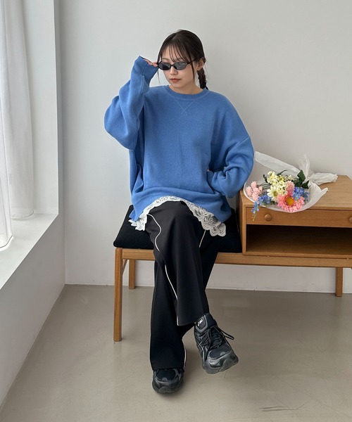 PILIT（ピリット）の「スウェットライクルーズニット（ニット/セーター・レディース・アイボリー/ピンク/ブルー/グレー・MEDIUM）」の19枚目の写真