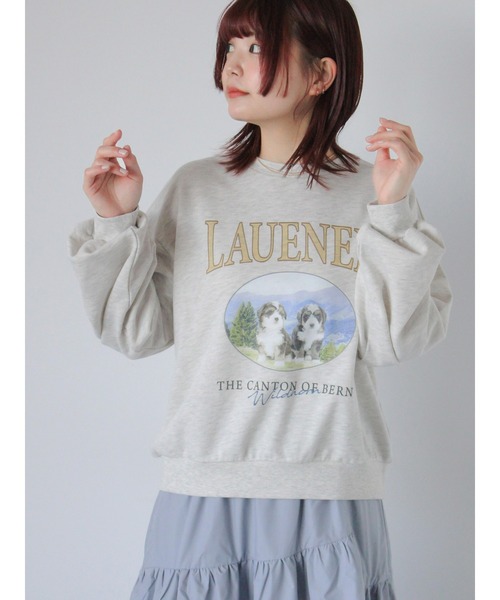 ehka sopo(エヘカソポ)の「ドッグプリントスウェット(Tシャツ/カットソー・レディース・グレー/ピンク/イエロー・F)」の1枚目の写真