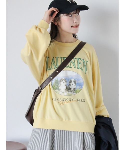 ehka sopo(エヘカソポ)の「ドッグプリントスウェット(Tシャツ/カットソー・レディース・グレー/ピンク/イエロー・F)」の2枚目の写真