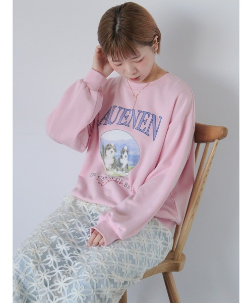 ehka sopo(エヘカソポ)の「ドッグプリントスウェット(Tシャツ/カットソー・レディース・グレー/ピンク/イエロー・F)」の4枚目の写真