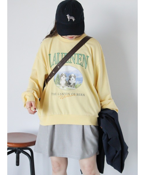 ehka sopo(エヘカソポ)の「ドッグプリントスウェット(Tシャツ/カットソー・レディース・グレー/ピンク/イエロー・F)」の20枚目の写真