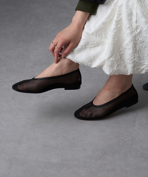 REMME ブラック フラットシューズ 38 REMME】MESH＆SHEEP LEATHER メッシュフラットシューズ ZH-6410