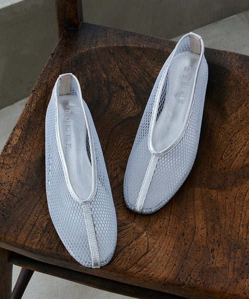 REMME(レメ)の「【REMME】MESH&SHEEP LEATHER メッシュフラットシューズ ZH-6410-ME(パンプス・レディース・ベージュ/ブラック/シルバー/レッド・39/38/37/36/35)」の6枚目の写真