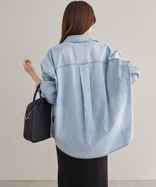 PUAL CE CIN(ピュアルセシン)の「ヴィンテージライクデニムシャツ(シャツ/ブラウス・レディース・インディゴブルー/サックスブルー/グレー・FREE)」の7枚目の写真