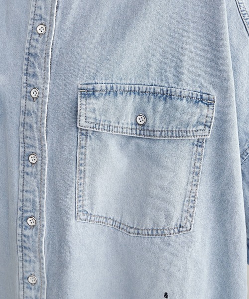 ピュアルセシン　ヴィンテージライクデニムシャツ　グレー ヴィンテージライクデニムシャツ（シャツ/ブラウス）｜PUAL CE