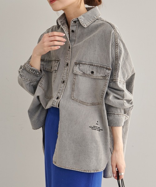 PUAL CE CIN(ピュアルセシン)の「ヴィンテージライクデニムシャツ(シャツ/ブラウス・レディース・インディゴブルー/サックスブルー/グレー・FREE)」の19枚目の写真