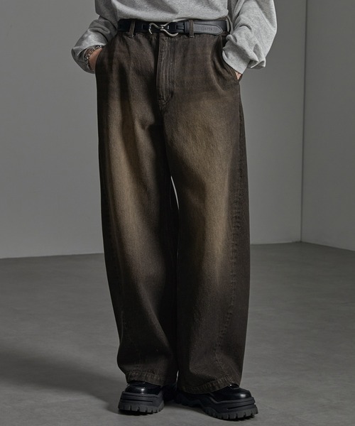 CIYOT(シヨウト)の「【CIYOT-シヨウト-】ヴィンテージ加工カーブワイドデニムパンツ(デニムパンツ・メンズ・インディゴブルー/ブラック系/ブラック・S/M/L)」の2枚目の写真